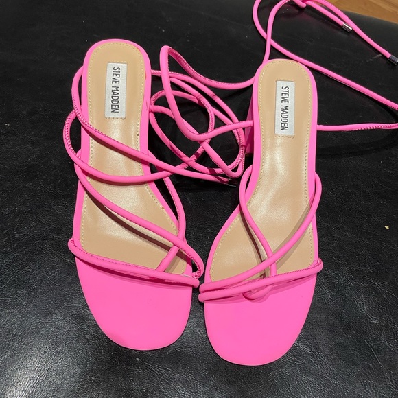 Neon Impressed Tie/Lace Vintage Y2k toe ring Spaghetti straps Chunky Block Heels - Picture 2 of 8